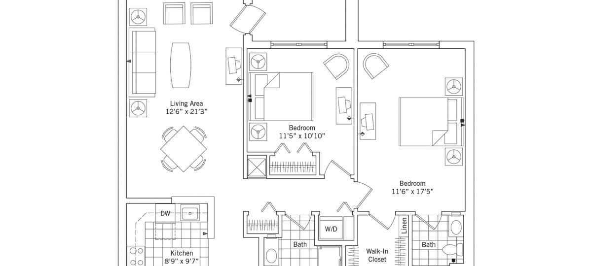 2D floor plan of the Pendleton apartment at Tallgrass Creek Senior Living in Overland Park, KS.