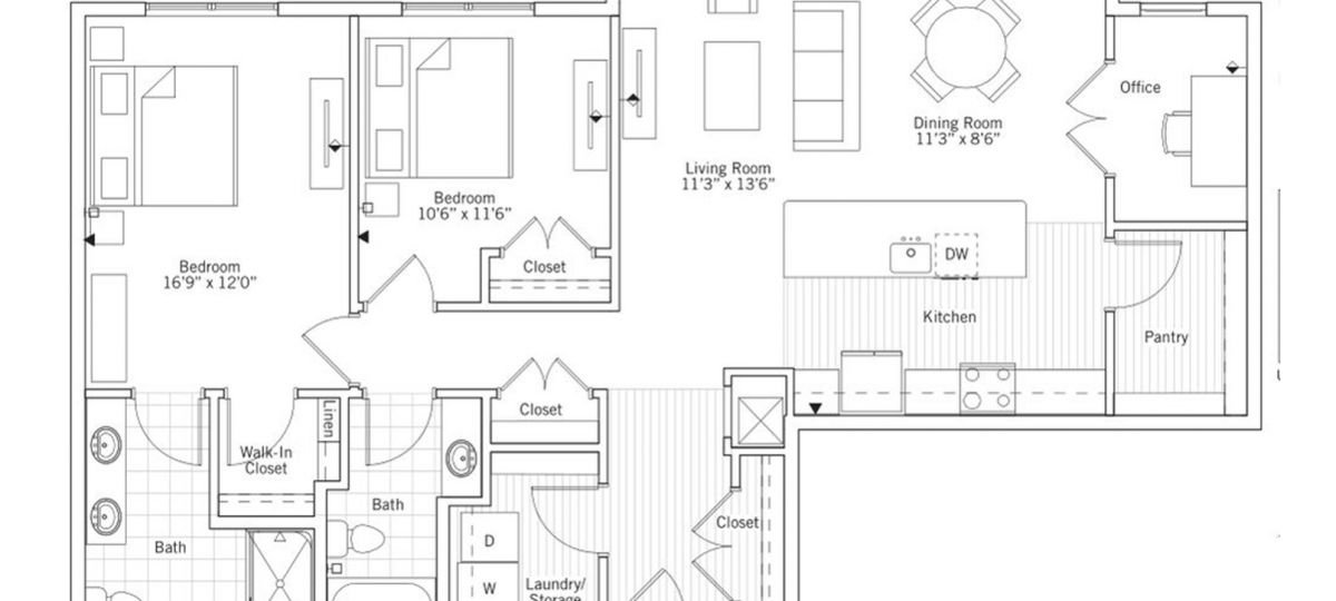 2D floor plan of the McKinley apartment at Windsor Run Senior Living in Matthews, NC.