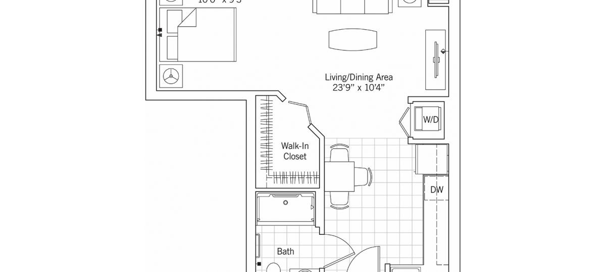 2D floor plan of the Abbott apartment at Riderwood Senior Living in Silver Spring, MD.
