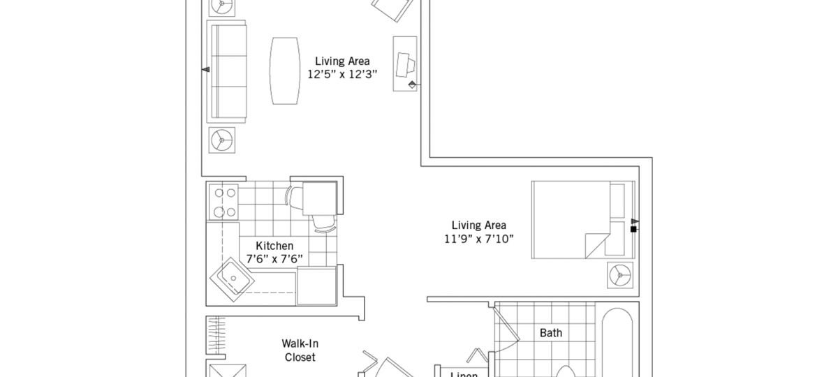 2D floor plan for the Amherst apartment at Charlestown Senior Living in Catonsville, MD