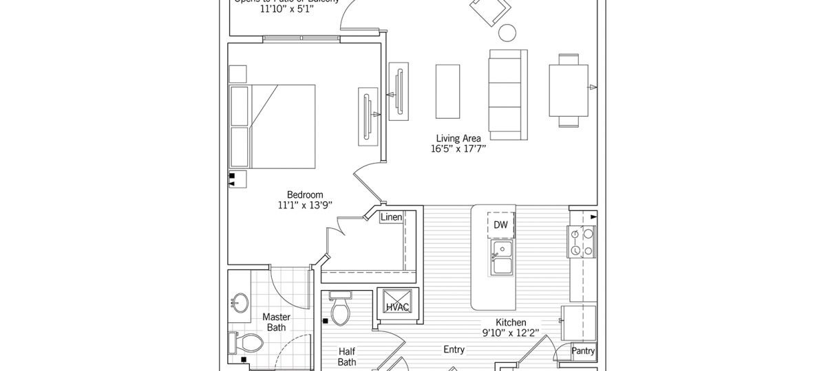 2D floor plan of the Bentley apartment at Windsor Run Senior Living in Matthews, NC.