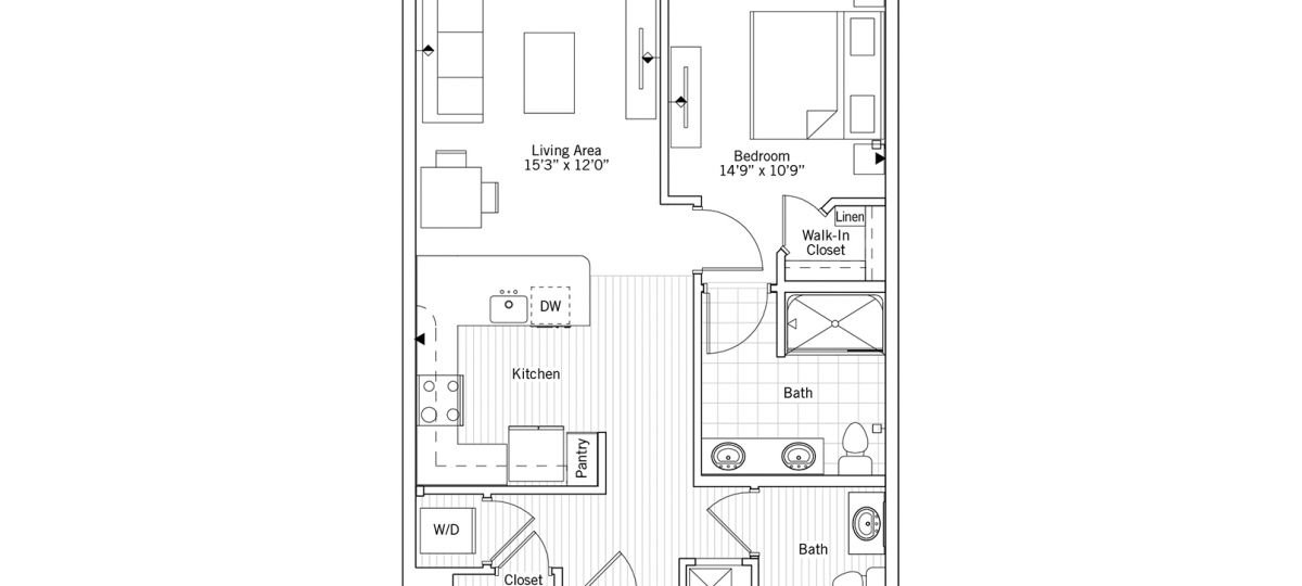 2D floor plan of the Bradford apartment at Windsor Run Senior Living in Matthews, NC.