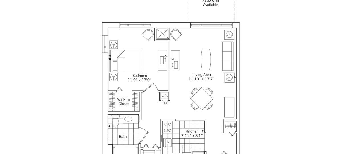 2D floor plan for the Bradford apartment at Linden Ponds Senior Living in Hingham, MA.