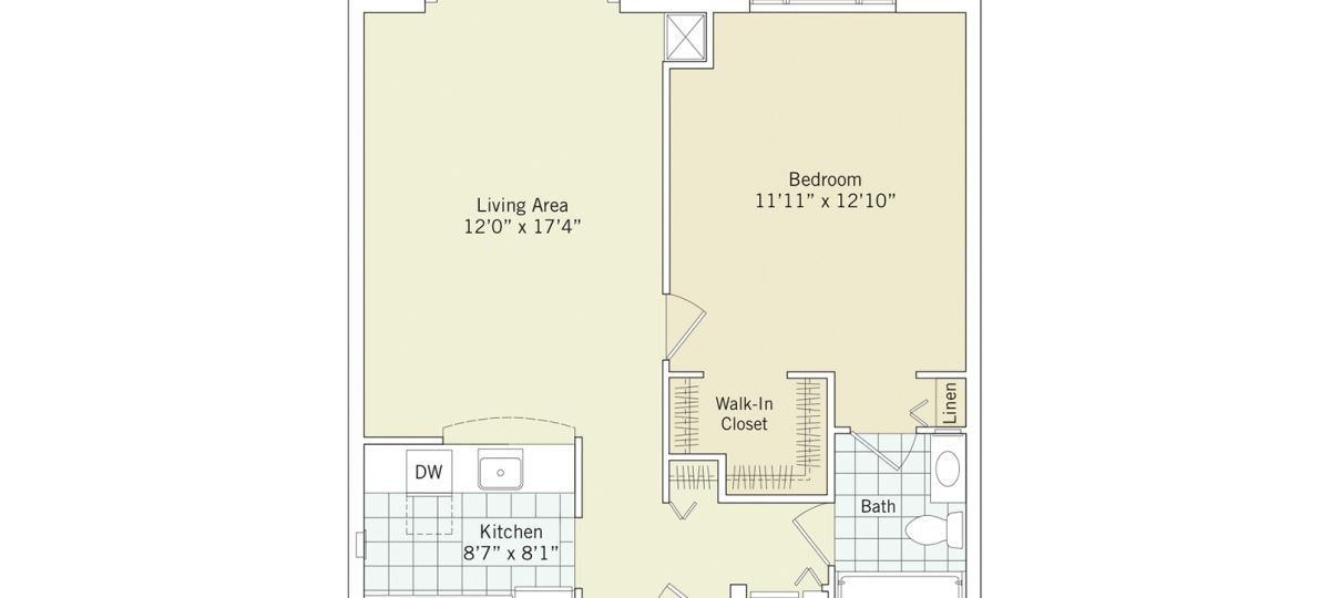 2D floor plan for the Brighton apartment at Brooksby Village Senior Living in Peabody, MA