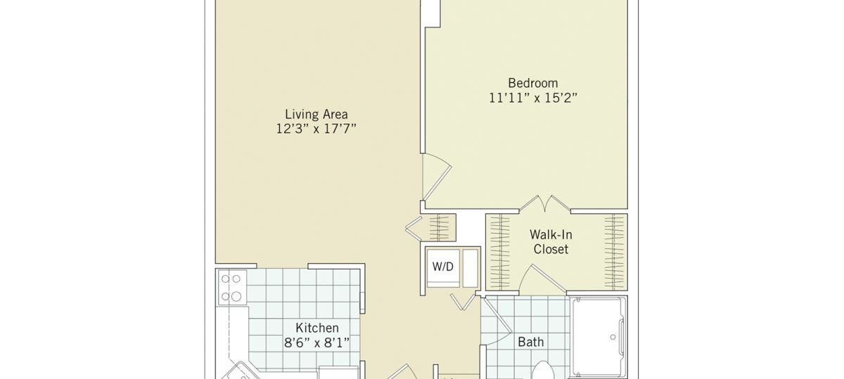 2D floor plan for the Brighton apartment at Oak Crest Senior Living in Parkville, MD.