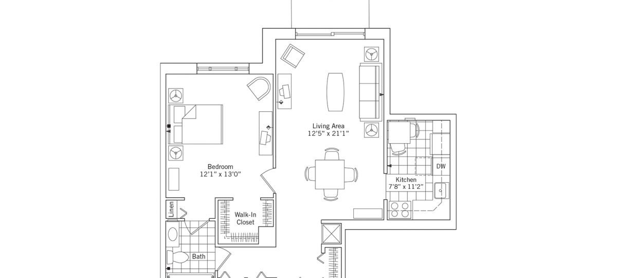 2D floor plan for the Dawson apartment at Fox Run Senior Living in Novi, MI