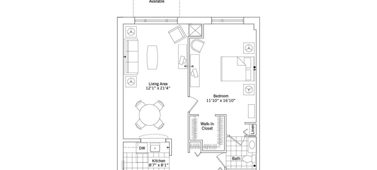 2D floor plan for the Elicott apartment at Linden Ponds Senior Living in Hingham, MA.