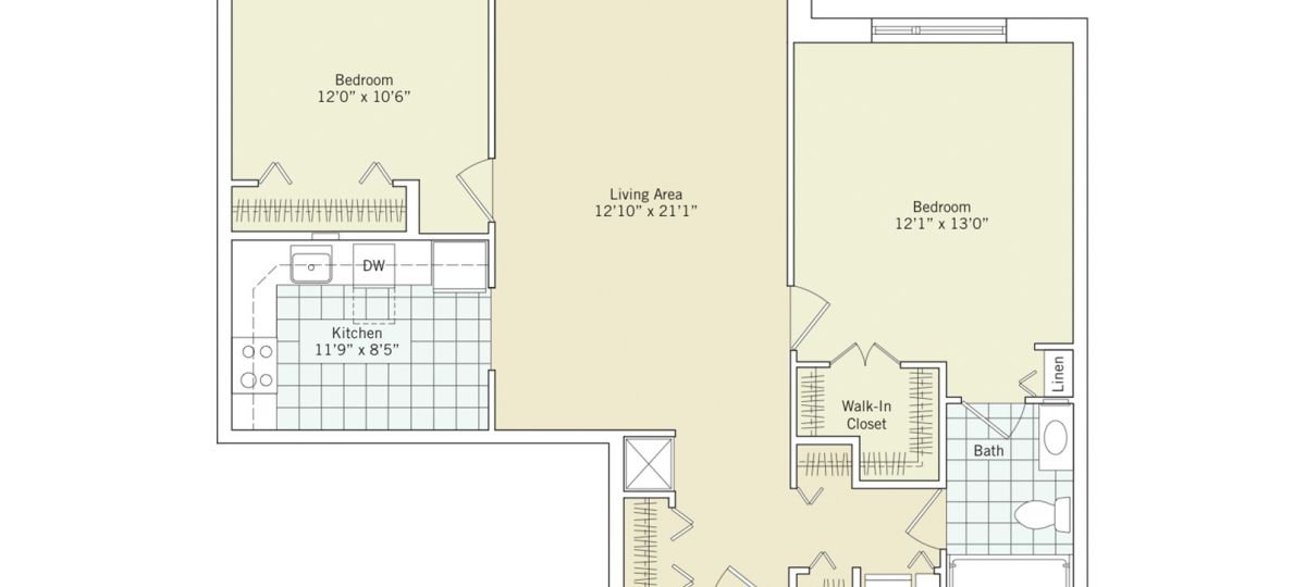 2D floor plan for the Fairmont apartment at Brooksby Village Senior Living in Peabody, MA