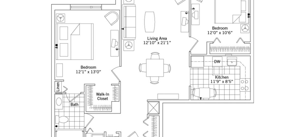 2D floor plan for the Fairmont apartment at Fox Run Senior Living in Novi, MI