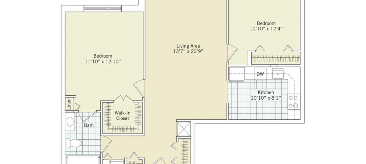 2D floor plan for the Fairmont apartment at Linden Ponds Senior Living in Hingham, MA.