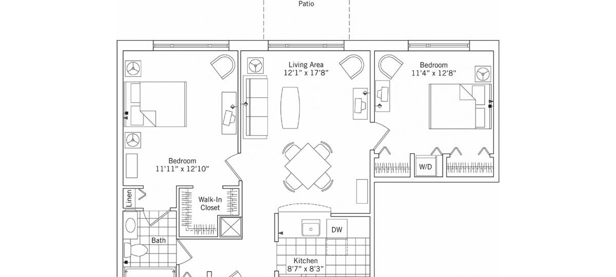 2D floor plan for the Flagstaff apartment at Linden Ponds Senior Living in Hingham, MA.