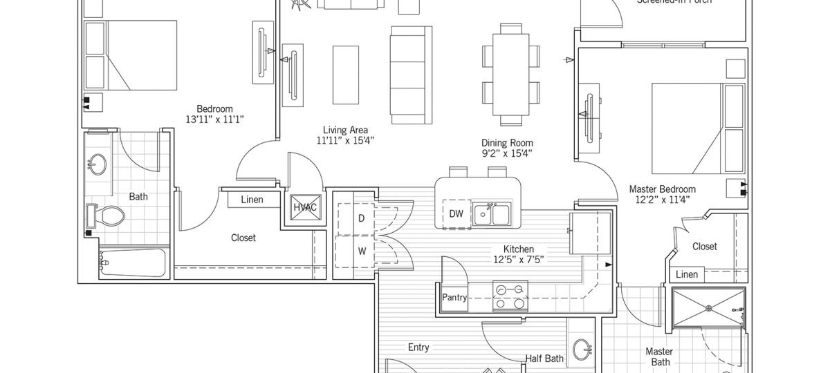 2D floor plan for the Galvez apartment at Eagle's Trace Senior Living in Houston, TX