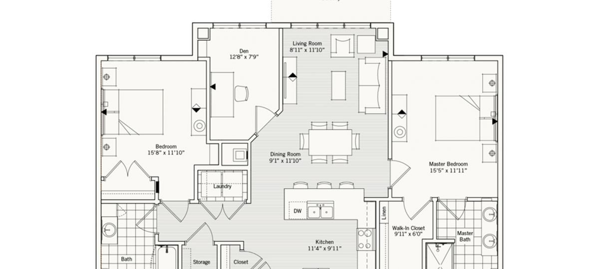 2D floor plan for the Garfield apartment at Lantern Hill Senior Living in New Providence, NJ.