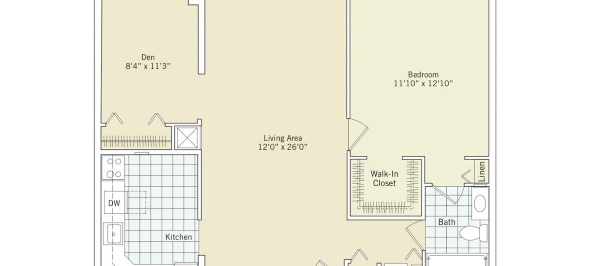 2D floor plan for the Gilbert apartment at Linden Ponds Senior Living in Hingham, MA.