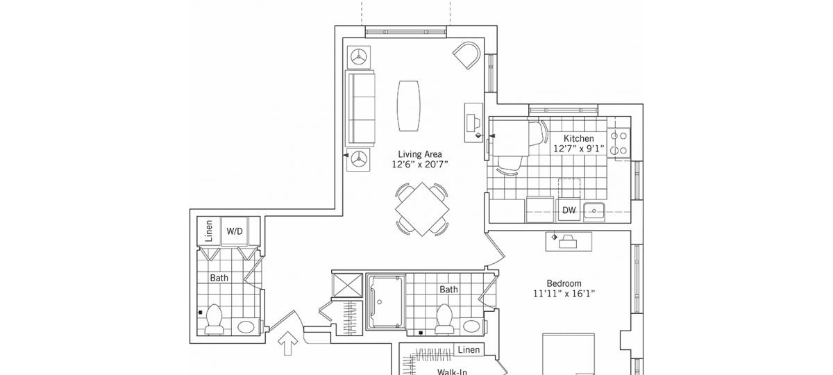 2D floor plan for the Hamilton apartment at Linden Ponds Senior Living in Hingham, MA.