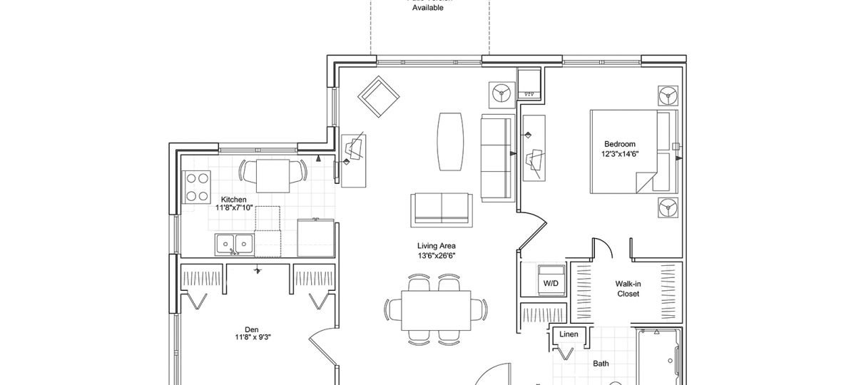 2D floor plan for the Harrison apartment at Eagle's Trace Senior Living in Houston, TX