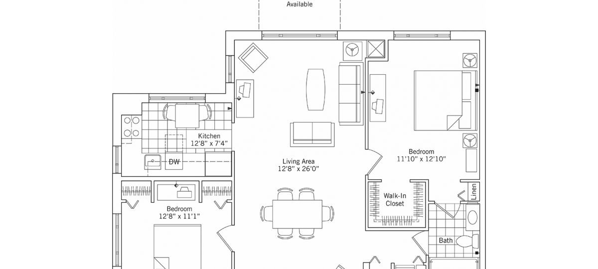 2D floor plan for the Harrison apartment at Linden Ponds Senior Living in Hingham, MA.