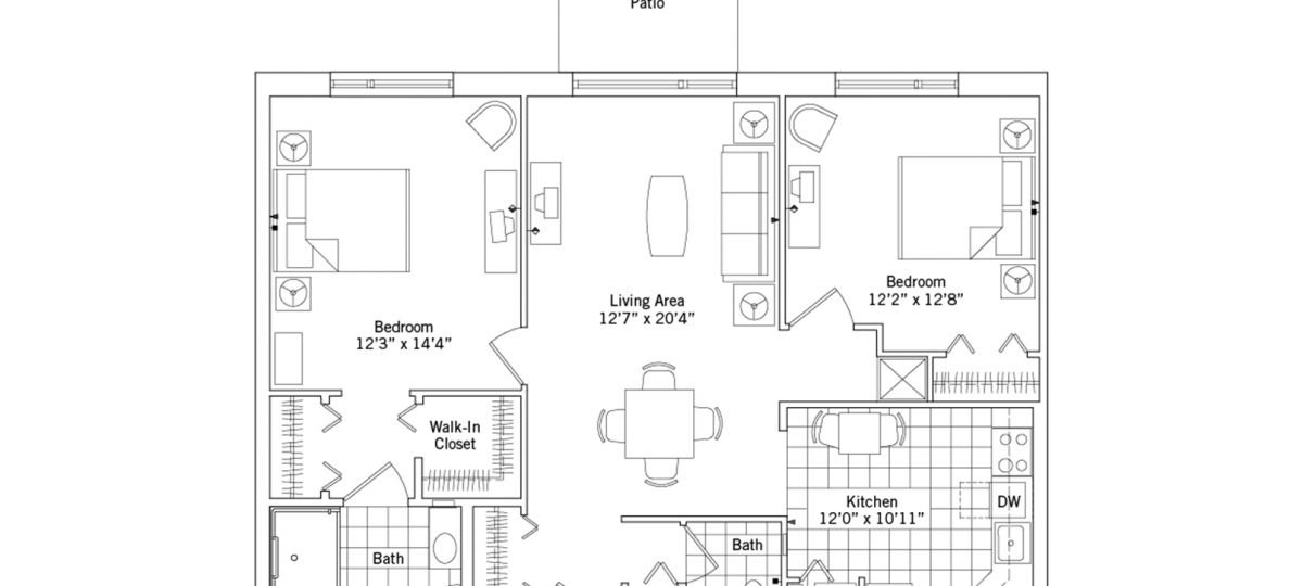 2D floor plan for the Hastings apartment at Fox Run Senior Living in Novi, MI