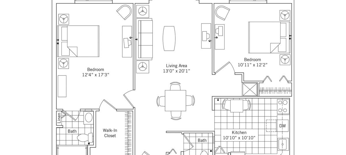 2D floor plan for the Hastings apartment at Brooksby Village Senior Living in Peabody, MA