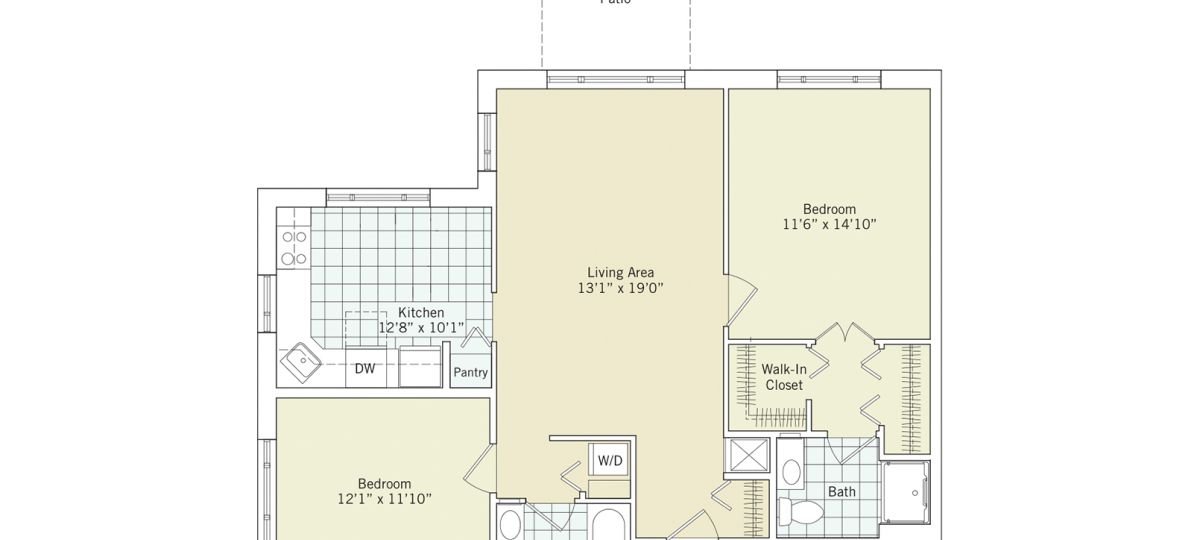 2D floor plan for the Jackson apartment at Brooksby Village Senior Living in Peabody, MA