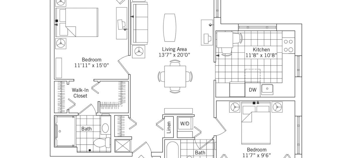 2D floor plan for the Jackson apartment at Highland Springs Senior Living in Dallas, TX.