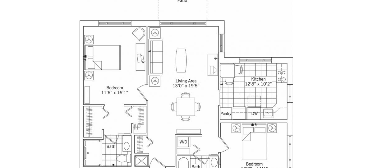 2D floor plan for the Jackson apartment at Linden Ponds Senior Living in Hingham, MA.