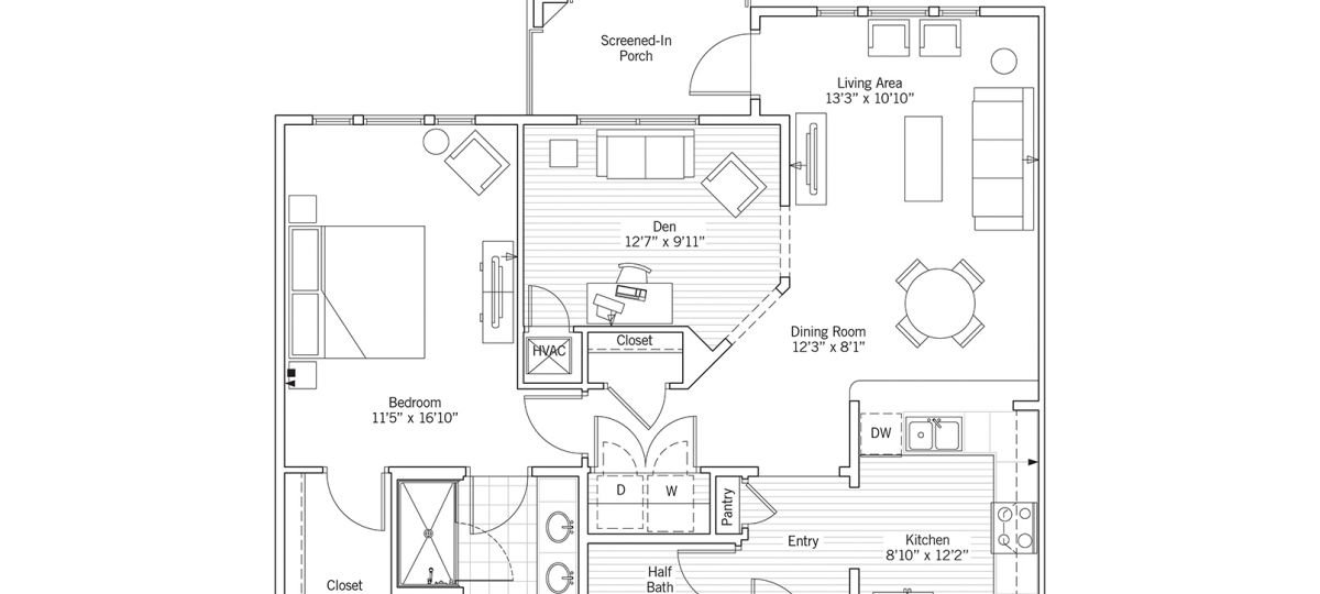 2D floor plan for the Kemah apartment at Eagle's Trace Senior Living in Houston, TX
