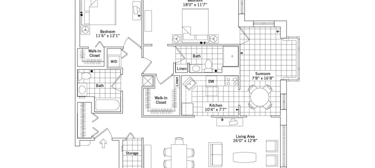 2D floor plan for the Lancaster apartment at Brooksby Village Senior Living in Peabody, MA