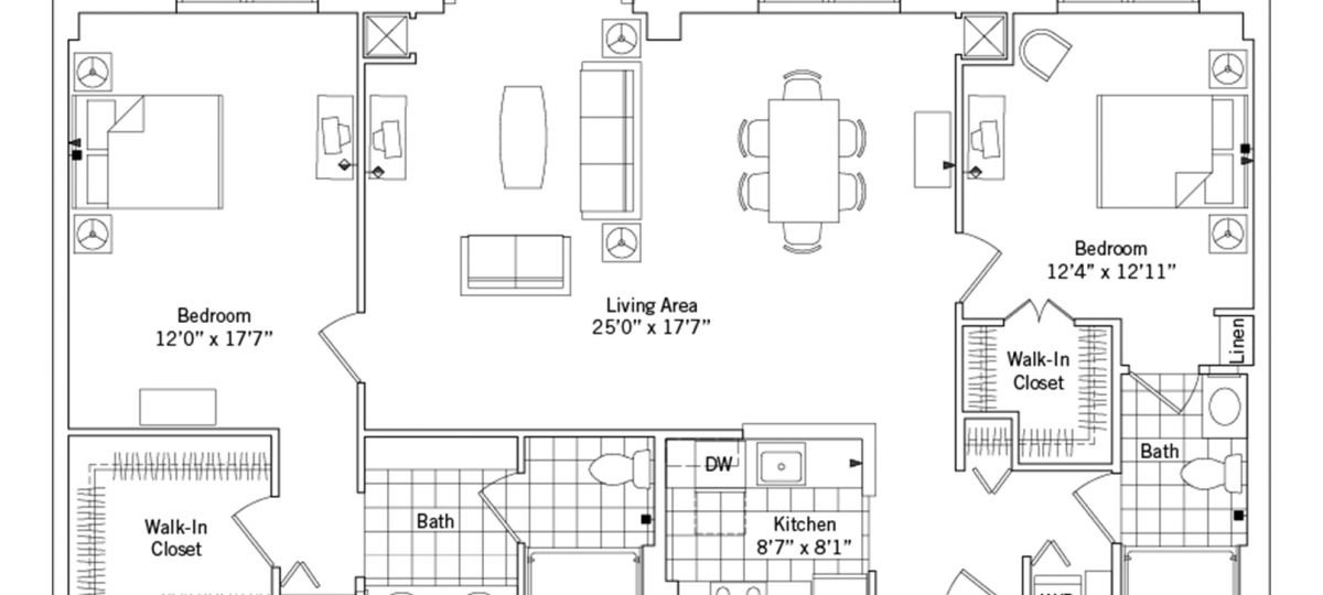 2D floor plan for the Lincoln apartment at Fox Run Senior Living in Novi, MI