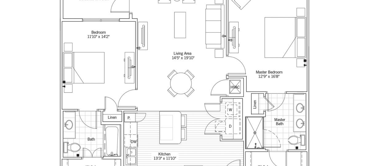 2D floor plan for the Madison apartment at Highland Springs Senior Living in Dallas, TX.