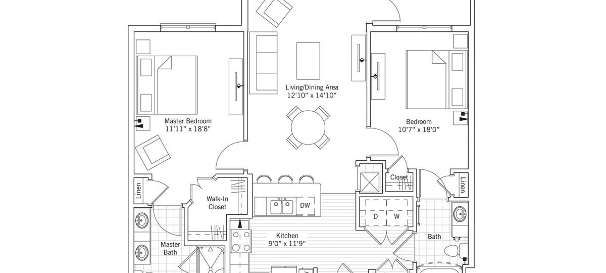2D floor plan of the Madison apartment at Tallgrass Creek Senior Living in Overland Park, KS.