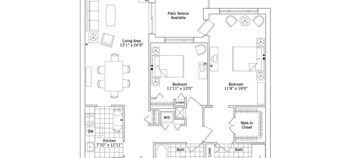 2D floor plan for the Manchester apartment at Maris Grove Senior Living in Glen Mills, PA.