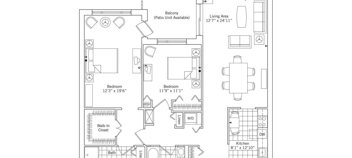 2D floor plan for the Manchester apartment at Brooksby Village Senior Living in Peabody, MA