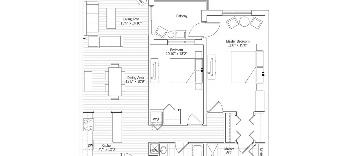2D floor plan of the Manchester apartment at Seabrook Senior Living in Tinton Falls, NJ.