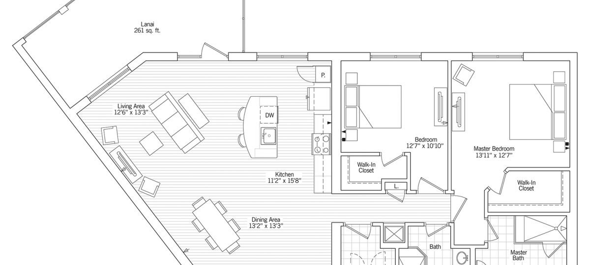 2D floor plan of the Marina apartment at Siena Lakes Senior Living in Naples, FL.
