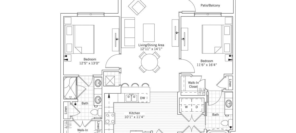 2D floor plan of the McKinley apartment at Tallgrass Creek Senior Living in Overland Park, KS.