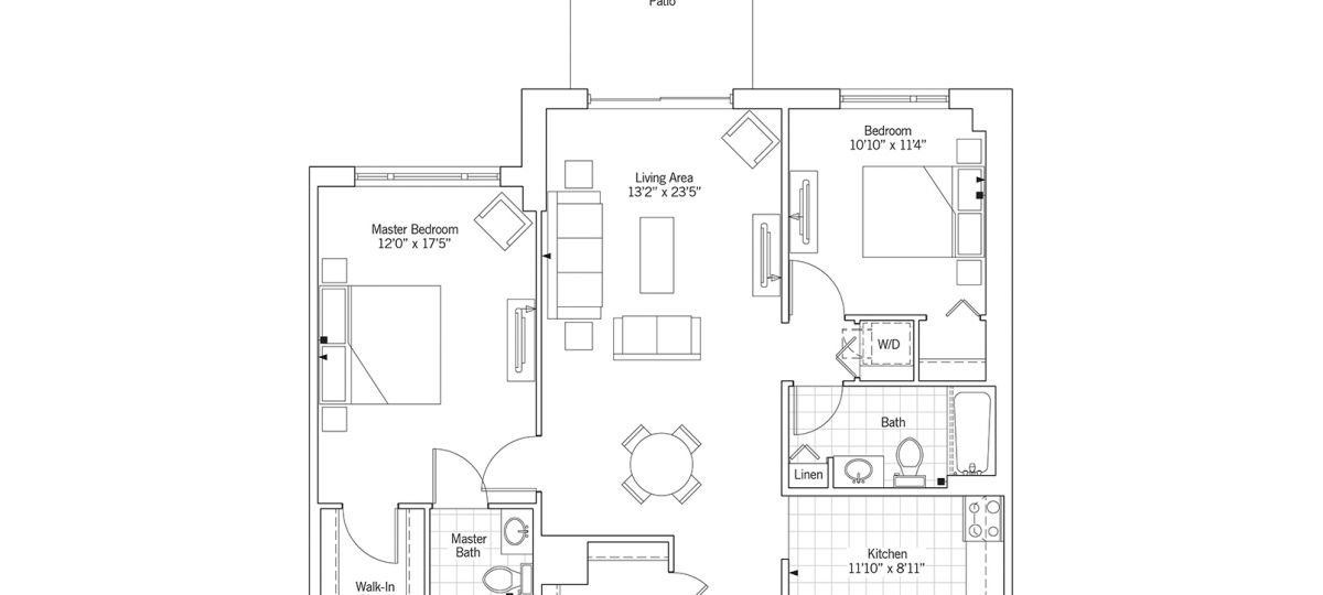 2D floor plan for the Oxford apartment at Cedar Crest Senior Living in Pompton Plains, NJ