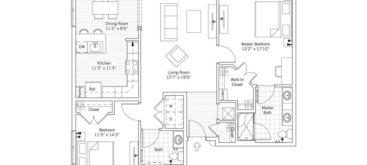 2D floor plan of the Oxford apartment at Tallgrass Creek Senior Living in Overland Park, KS.