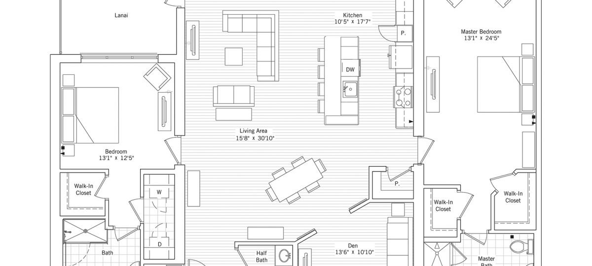 2D floor plan of the Pianta apartment at Siena Lakes Senior Living in Naples, FL.