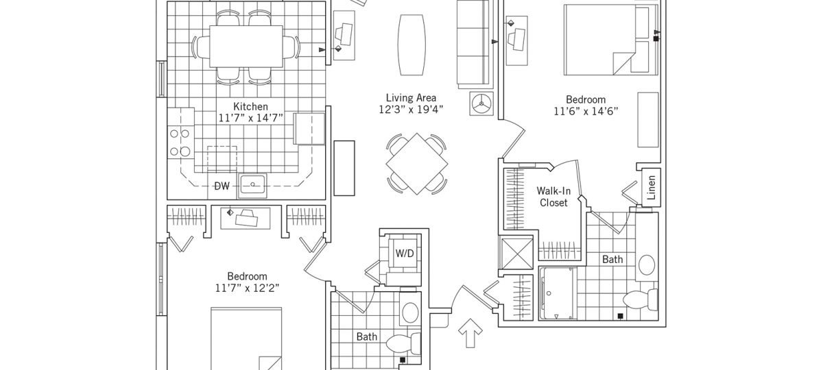 2D floor plan for the Radcliffe apartment at Ashby Ponds Senior Living in Ashburn, VA