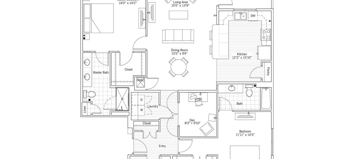 2D floor plan for the Sweetwater apartment at Eagle's Trace Senior Living in Houston, TX