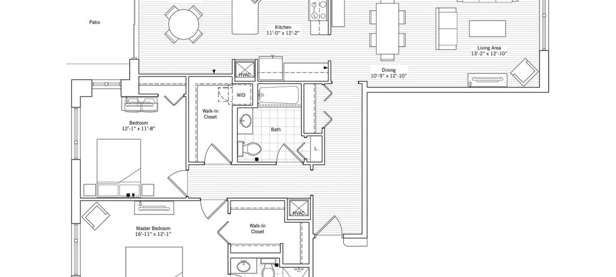 2D floor plan of the Washington apartment at Seabrook Senior Living in Tinton Falls, NJ.