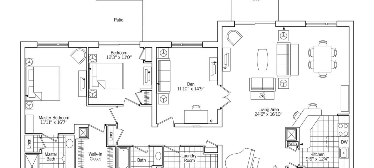 2D floor plan of the Waverly apartment at Riderwood Senior Living in Silver Spring, MD.