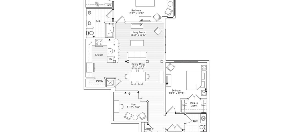 2D floor plan for the Wilson apartment at Ashby Ponds Senior Living in Ashburn, VA