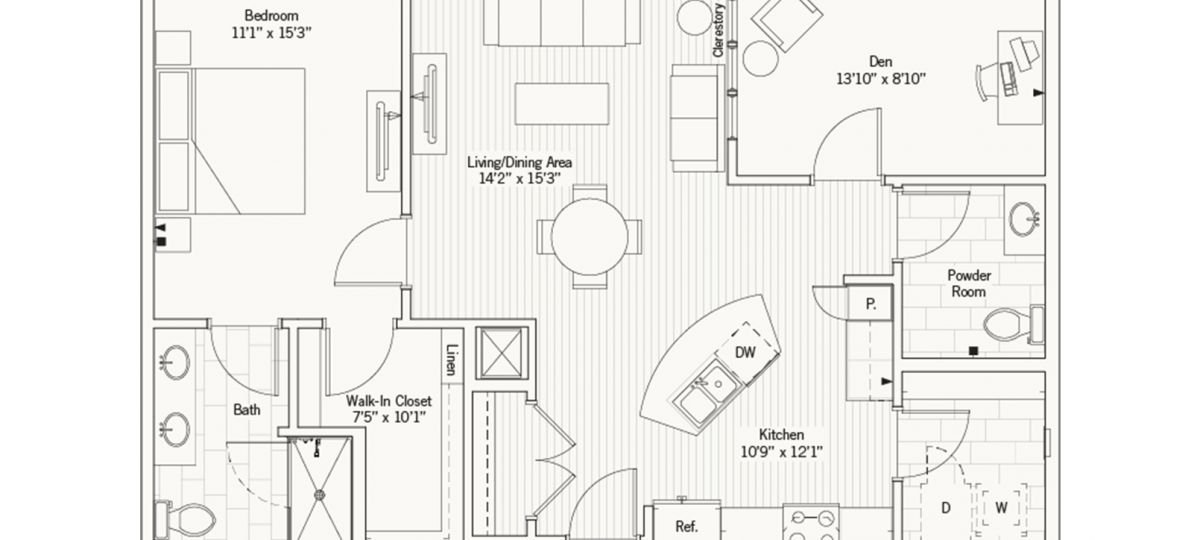 2D floor plan for the Colchester apartment at Lantern Hill Senior Living in New Providence, NJ.