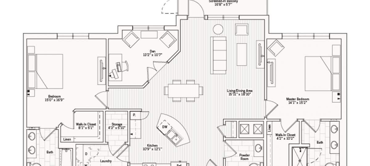2D floor plan for the Whitman apartment at Lantern Hill Senior Living in New Providence, NJ.
