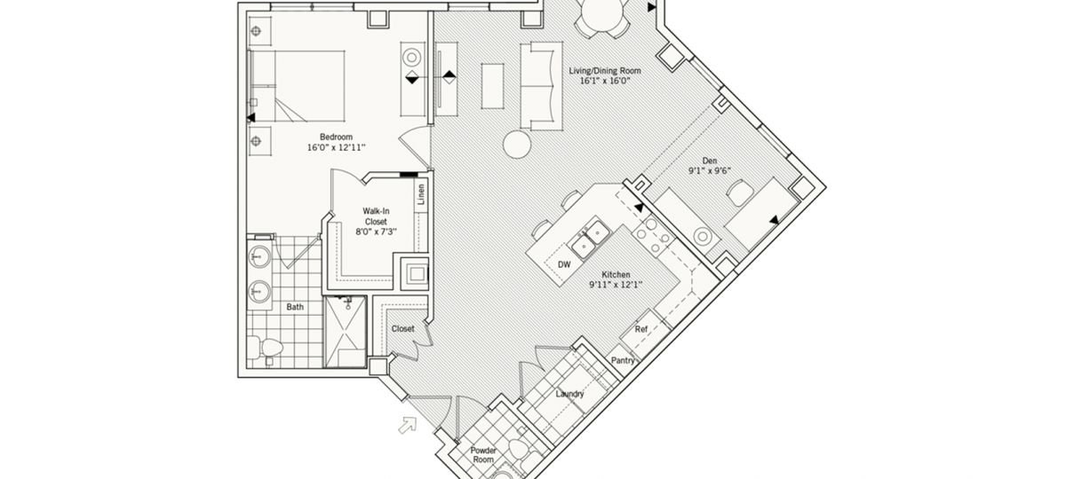 2D floor plan for the Chaucer apartment at Lantern Hill Senior Living in New Providence, NJ.
