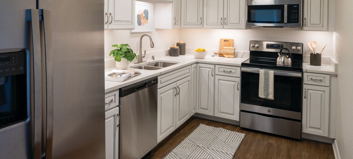 Interior shot of kitchen inside of an Erickson two-bedroom apartment home.