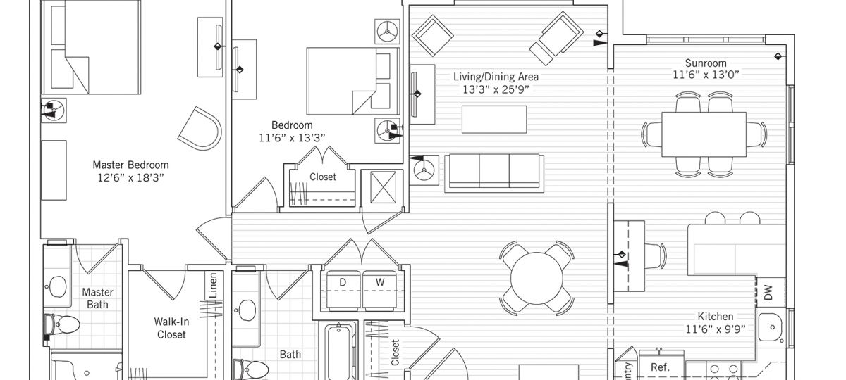 2D floor plan for the Stratford apartment at Ashby Ponds Senior Living in Ashburn, VA