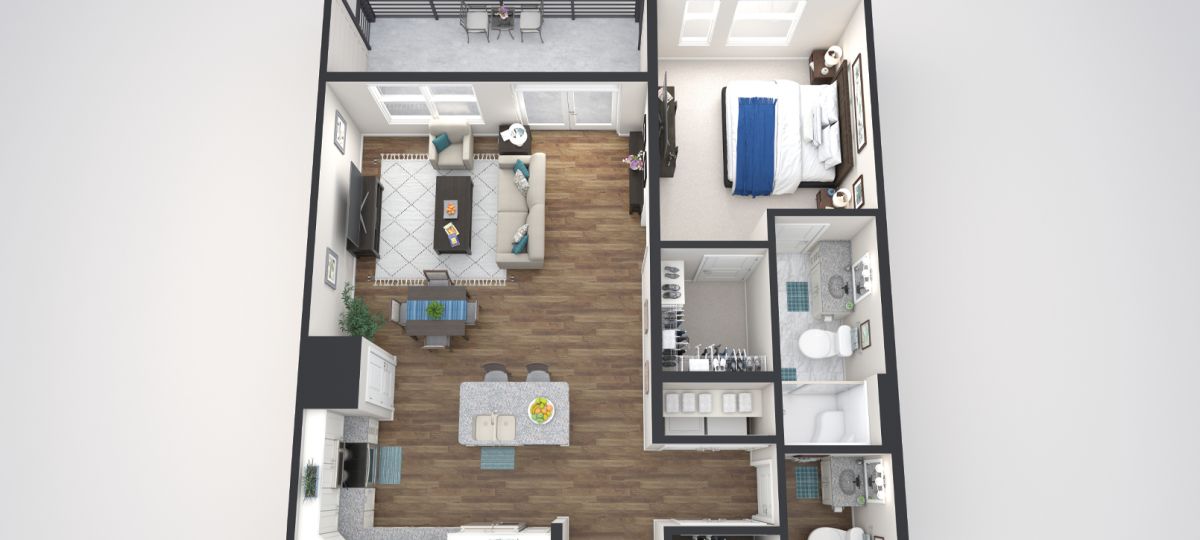 3d floorplan of the Cranford apartment at Woodleigh Chase Senior Living in Fairfax, VA.